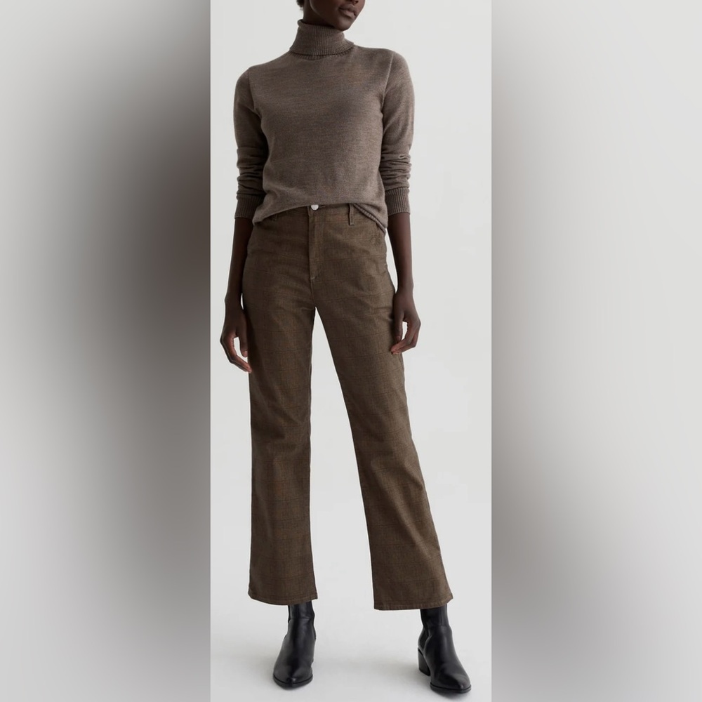 AG JEANS Kinsley Sueded High Rise Crop Trouser Pant Sueded Sateen Brown NWT 26